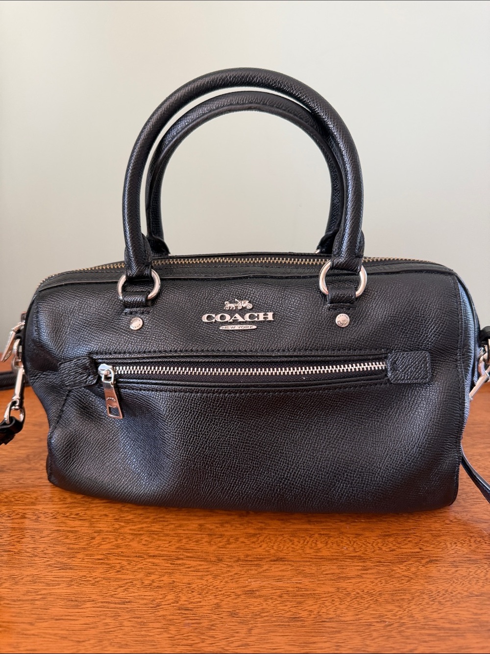 Coach Rowan F79946 Black Pebble Leather Satchel &  Crossbody with Gold Hardware